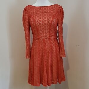 Gianni Bini Orange Fit and Flare Dress with Bishop Sleeves